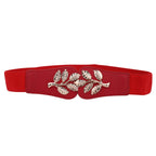 4cm Wide Belt - Tree Leaves Pattern - Red
