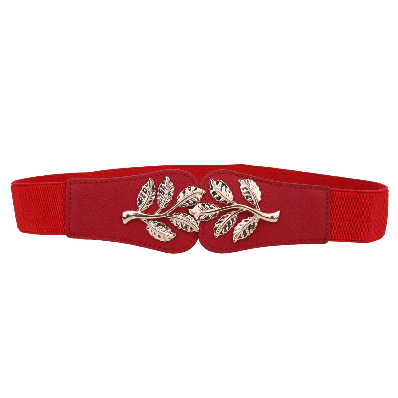 4cm Wide Belt - Tree Leaves Pattern - Red