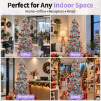 6ft Pop-Up Silver Christmas Tree with 150 Warm White LED Lights, Red Baubles & Festive Bows