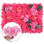 Hydrangea Artificial Flower Wall Panel 60cm x 40cm - Hot Pink with Leaves