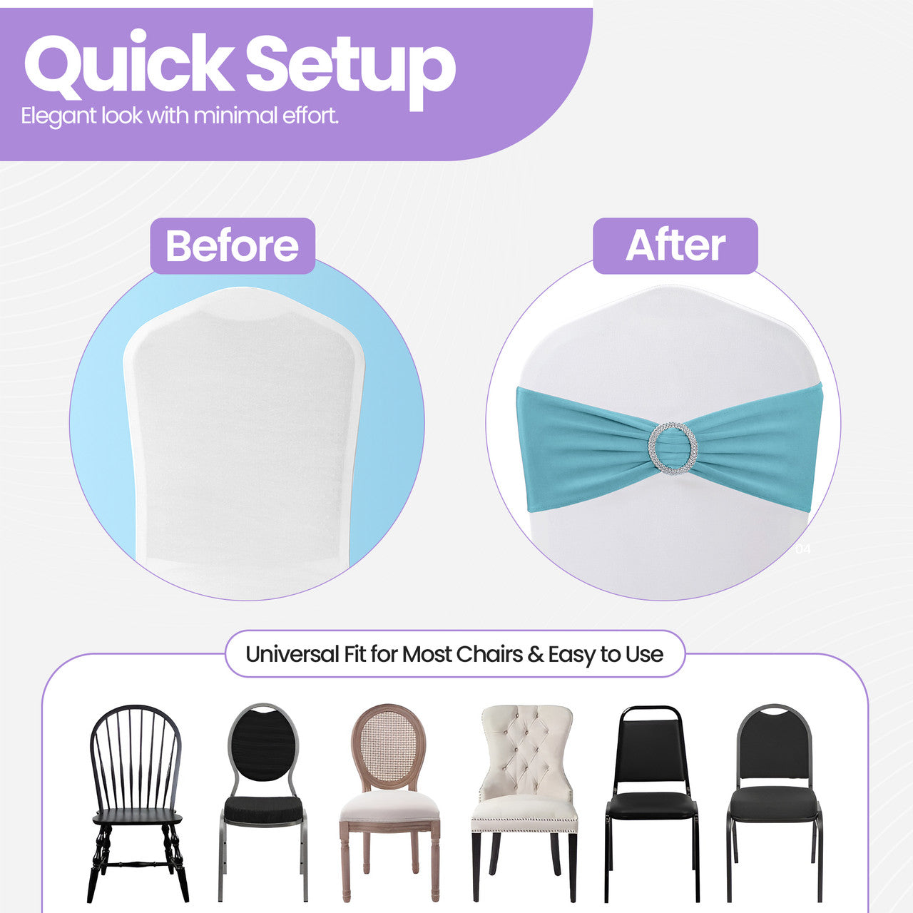 Spandex Chair Band with Round Diamante Buckle - Baby Blue