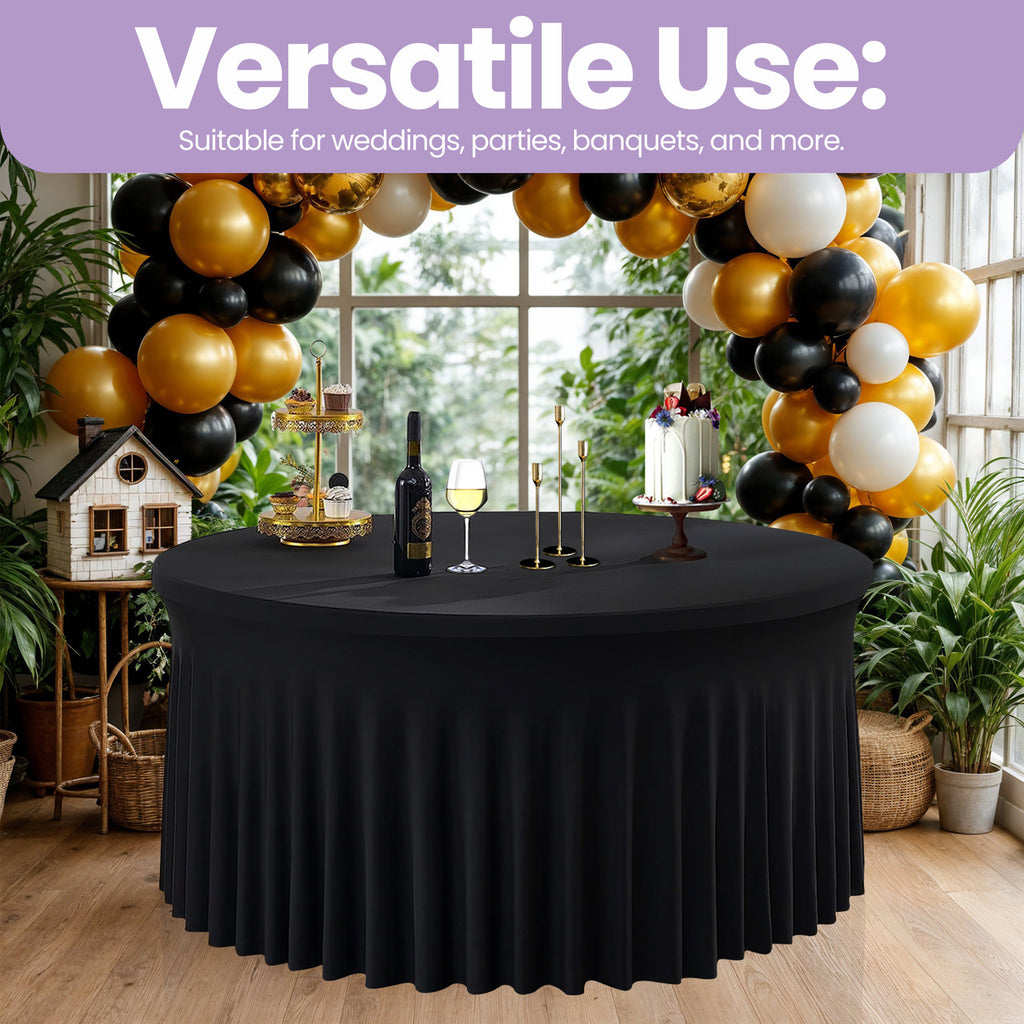 60" Round Spandex Tablecloth with Skirt - Black