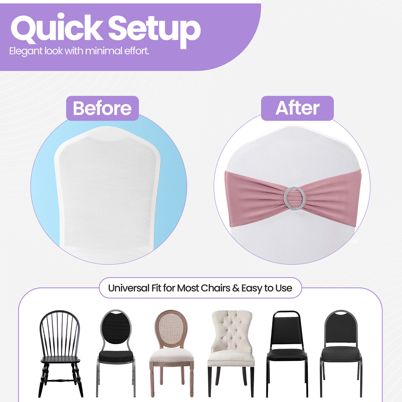 Spandex Chair Band with Round Diamante Buckle - Baby Pink