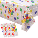Rectangular Plastic Disposable Tablecloth - White - Multicolour Happy Birthday Polka Dot Print