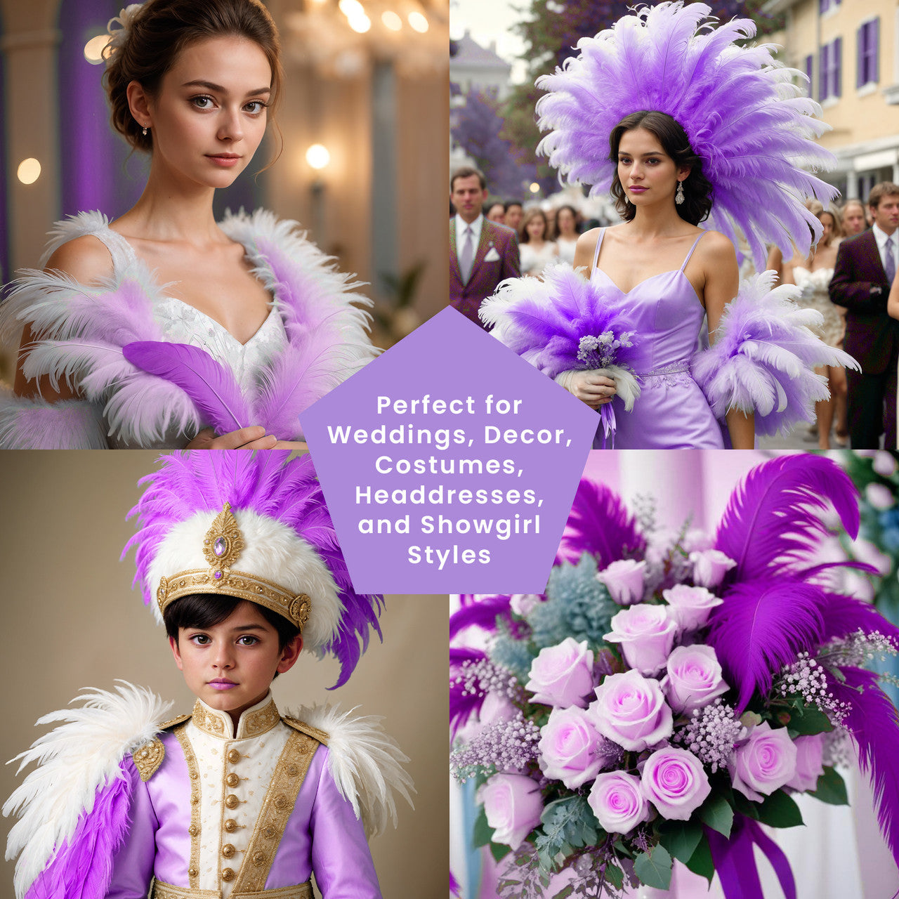 35-40cm Loose Ostrich Feathers, 5pcs - Purple