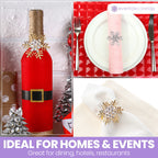 Snowflake Napkin Rings with Diamante – Christmas Table Décor - Gold