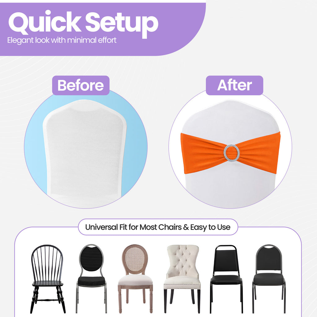 Spandex Chair Band with Round Diamante Buckle - Orange