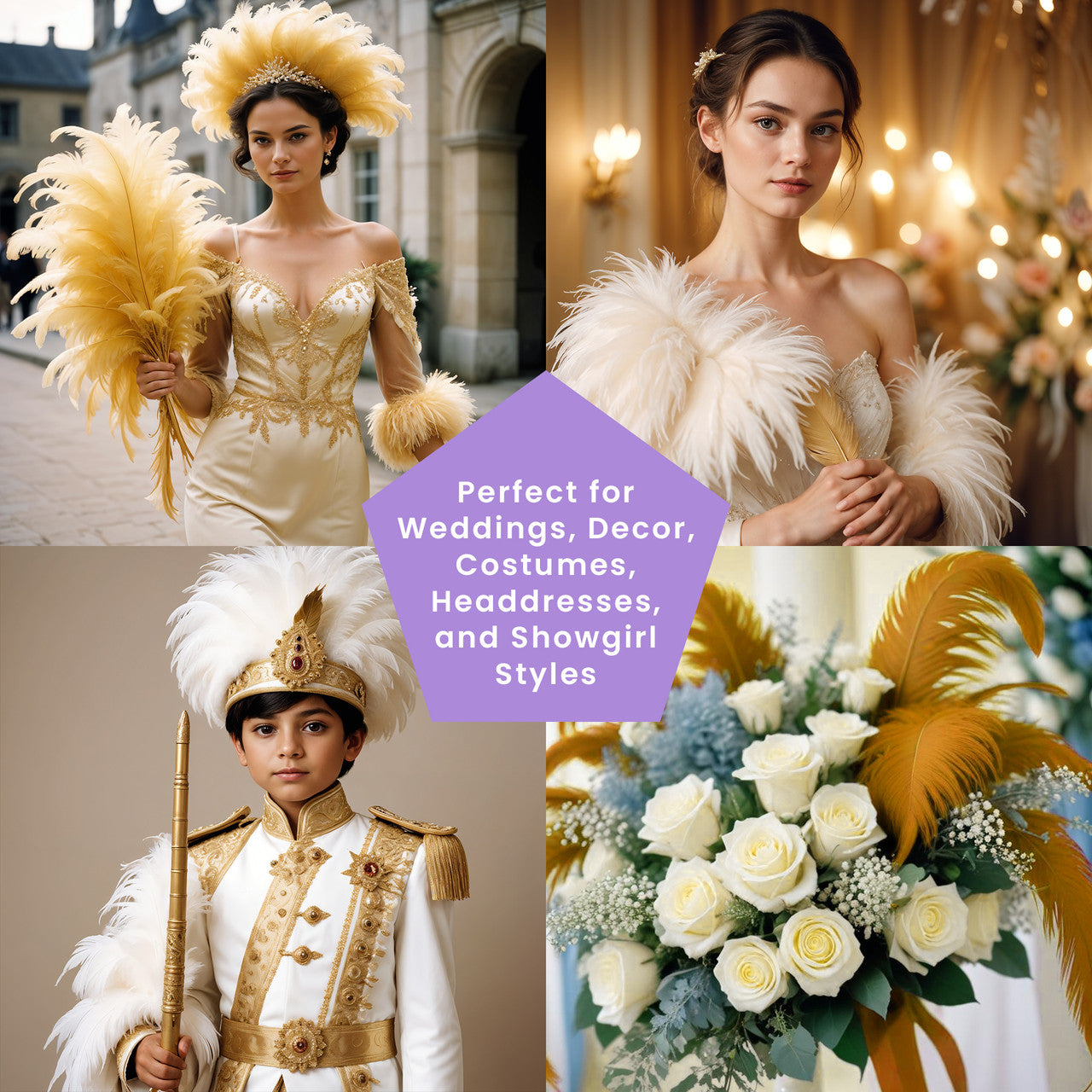 35-40cm Loose Ostrich Feathers, 5pcs - Gold