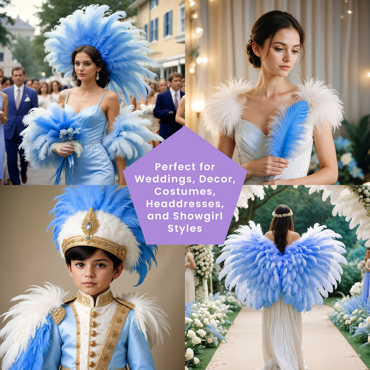35-40cm Loose Ostrich Feathers, 5pcs - Turquoise