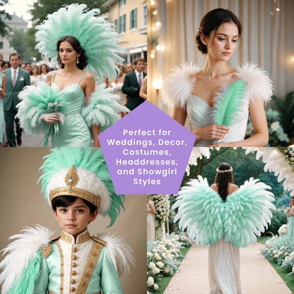 35-40cm Loose Ostrich Feathers, 5pcs - Mint