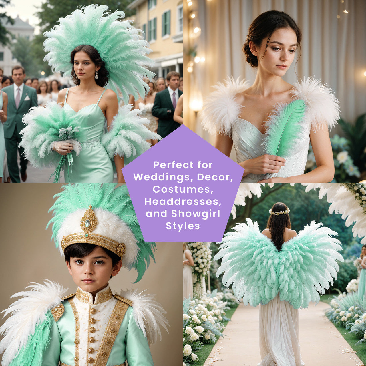 35-40cm Loose Ostrich Feathers, 5pcs - Mint