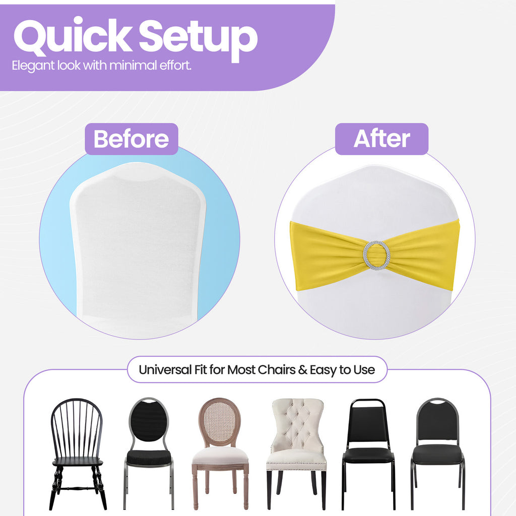 Spandex Chair Band with Round Diamante Buckle - Lemon