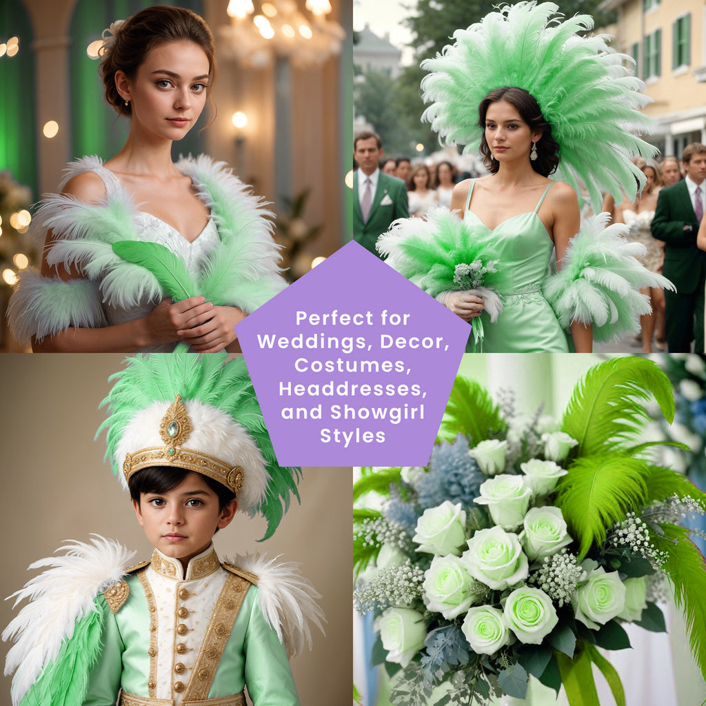 35-40cm Loose Ostrich Feathers, 5pcs - Green