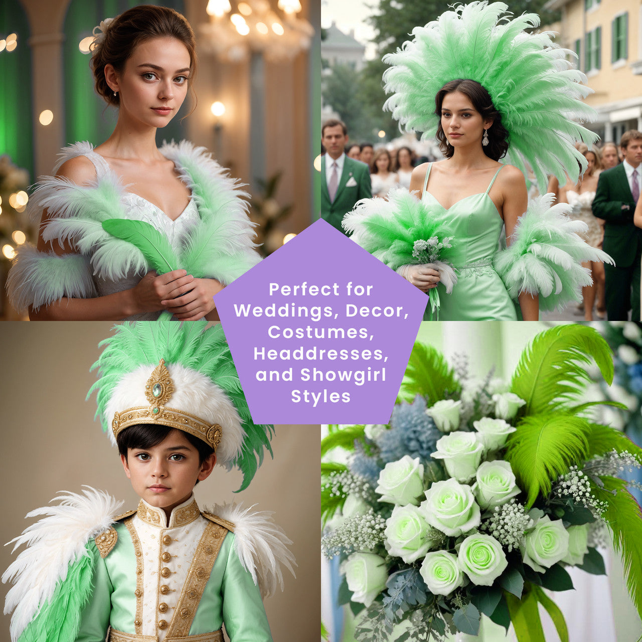 35-40cm Loose Ostrich Feathers, 5pcs - Green
