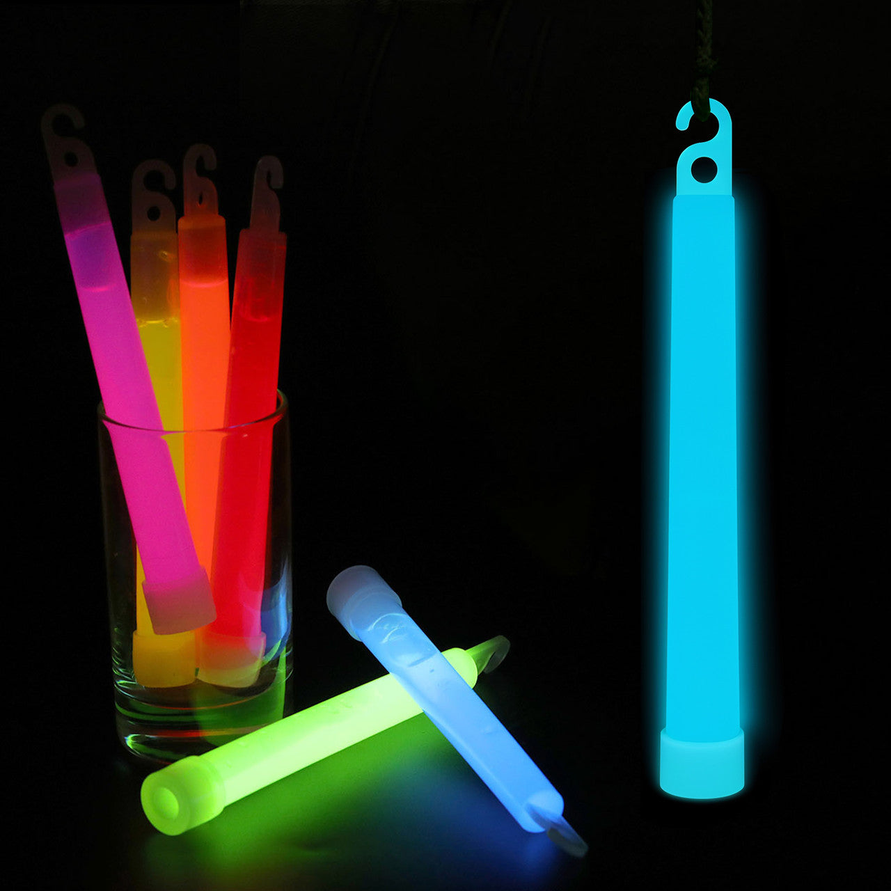 6" Premium Neon Glow Sticks (Pack of 25) - Aqua