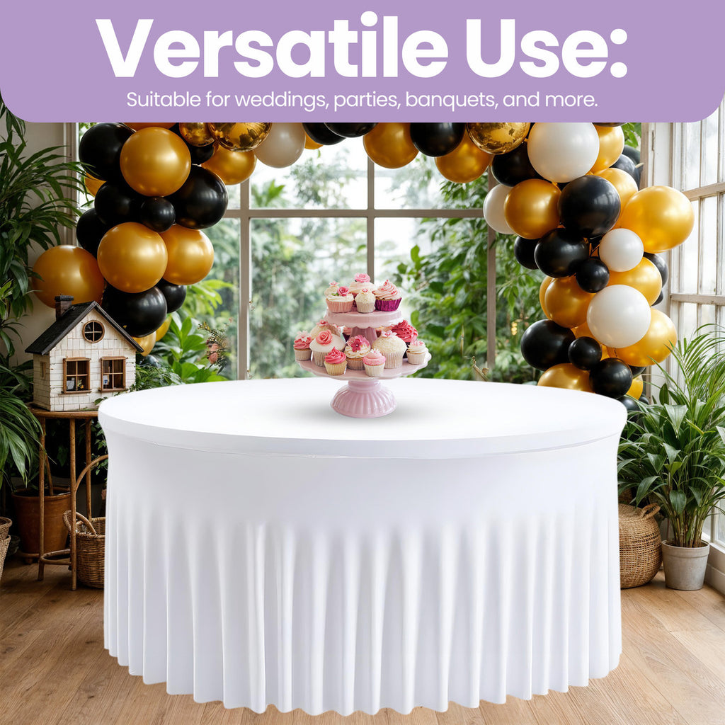 60" Round Spandex Tablecloth with Skirt - White