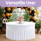 60" Round Spandex Tablecloth with Skirt - White