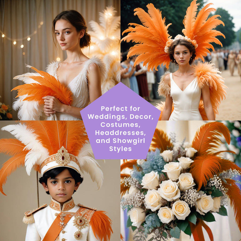 35-40cm Loose Ostrich Feathers, 5pcs - Orange