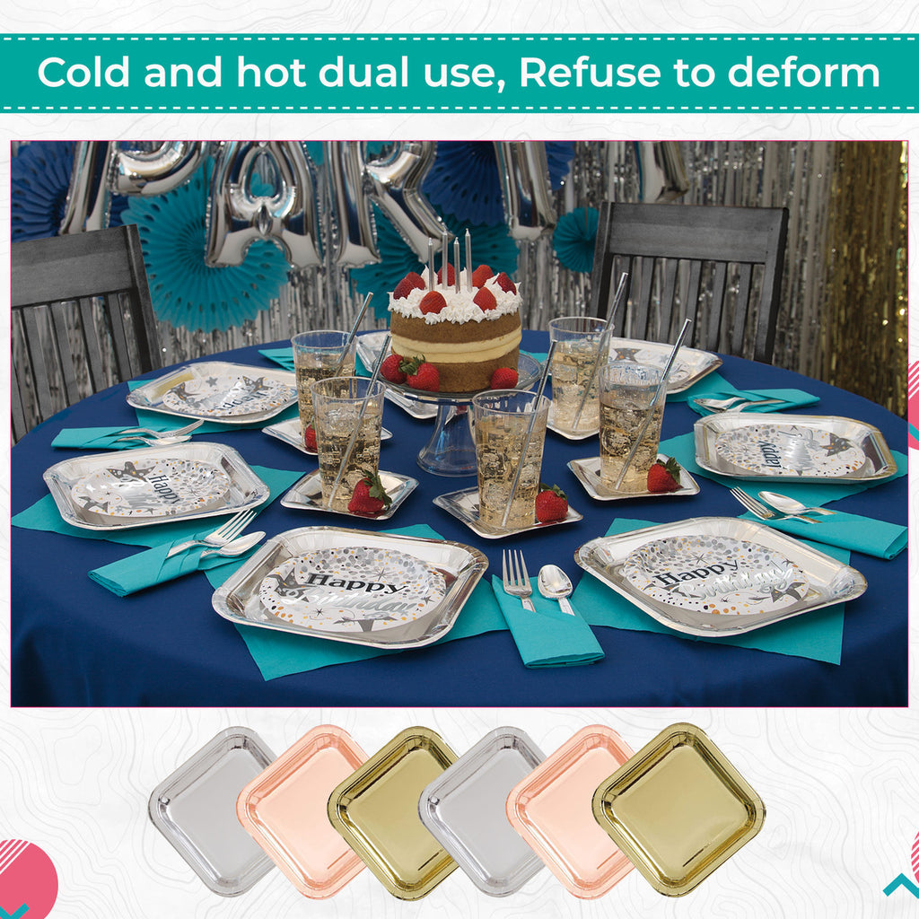 Square Plate Tableware Party Set (Pack of 40) - Gold Foil