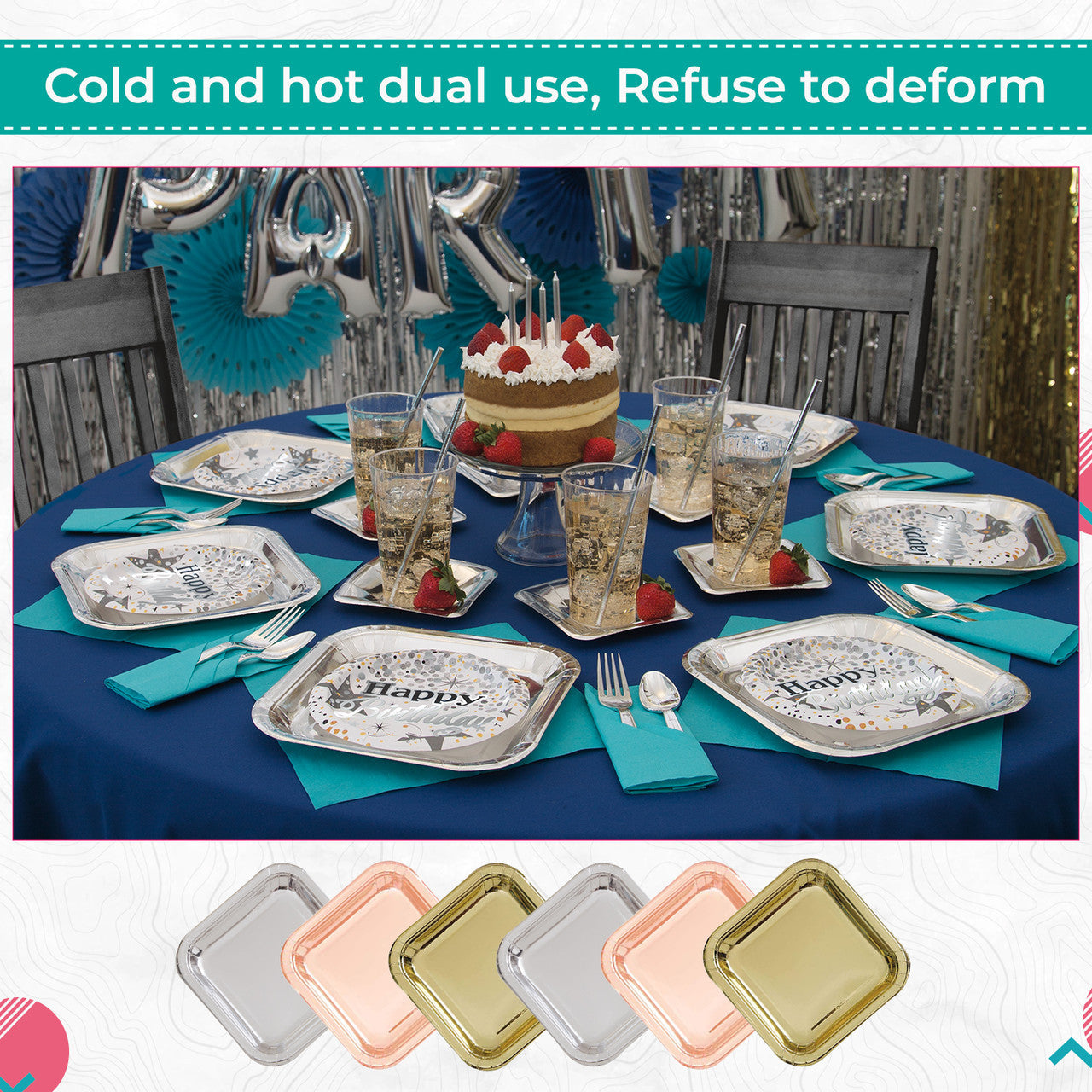 Square Plate Tableware Party Set (Pack of 40) - Gold Foil