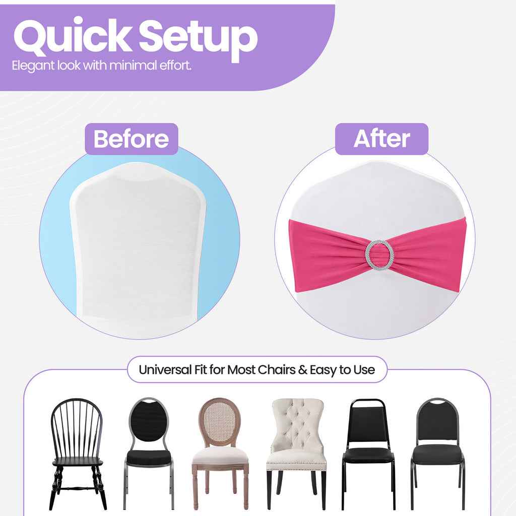 Spandex Chair Band with Round Diamante Buckle - Hot Pink