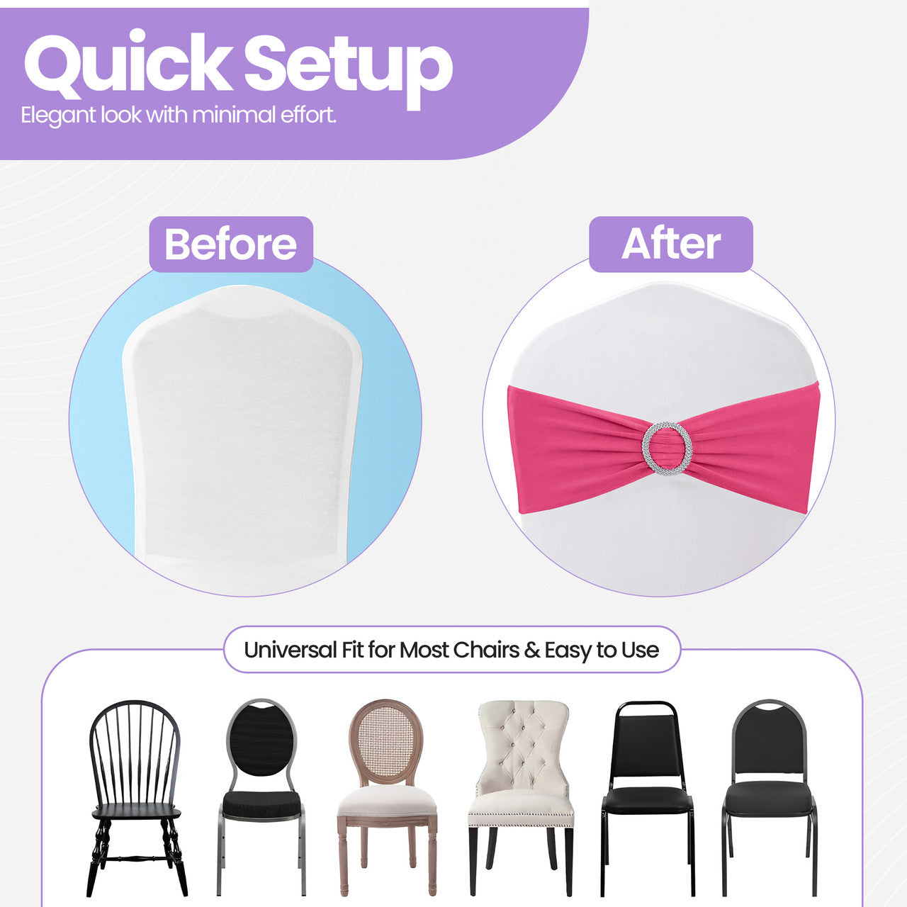 Spandex Chair Band with Round Diamante Buckle - Hot Pink