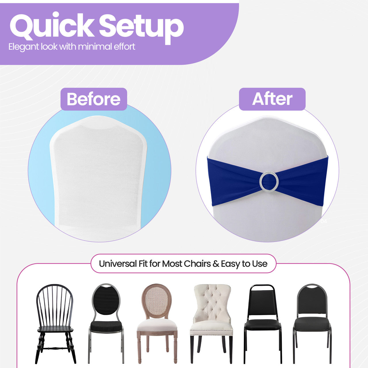 Spandex Chair Band with Round Diamante Buckle - Royal Blue
