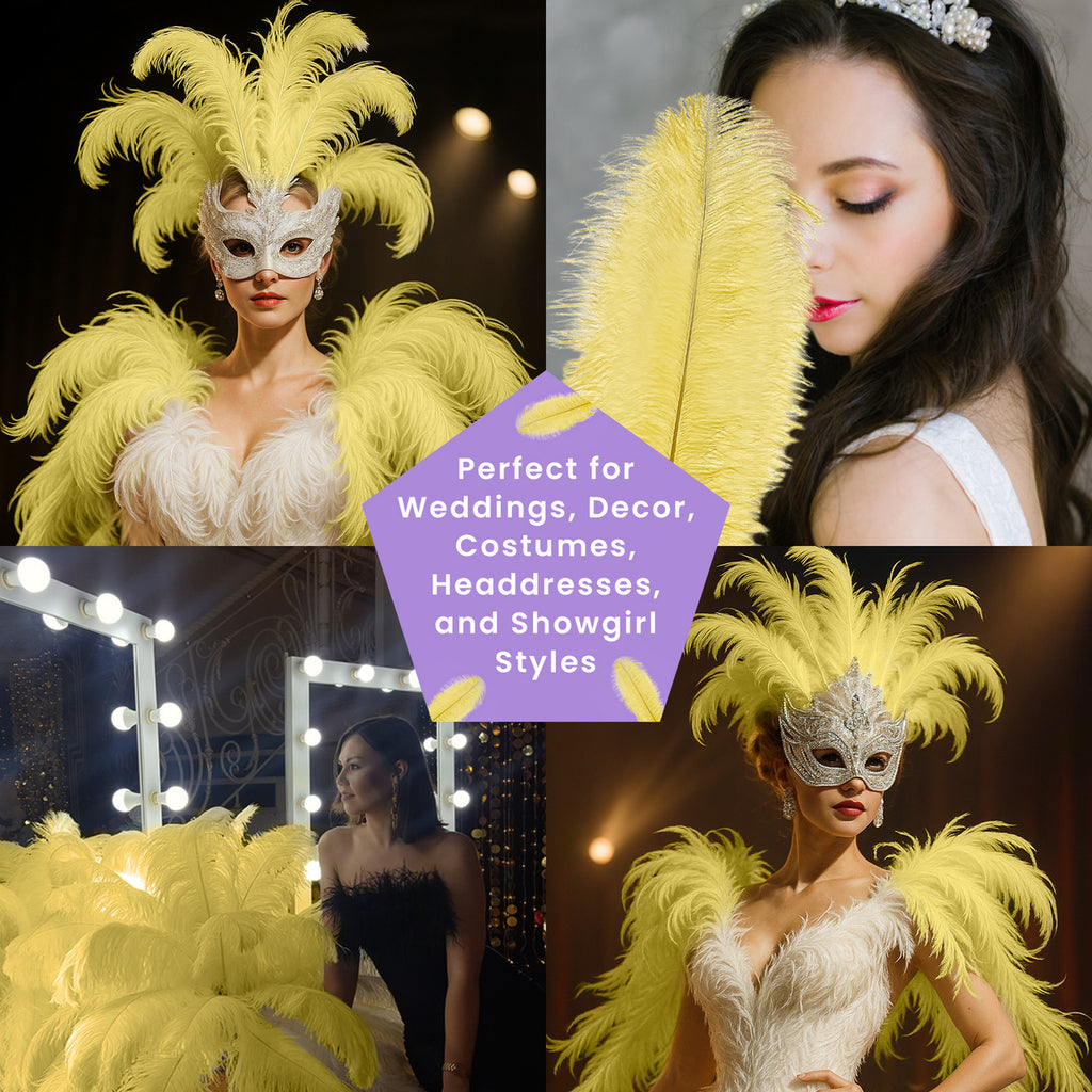 50-60cm Loose Ostrich Feathers, 5pcs - Yellow