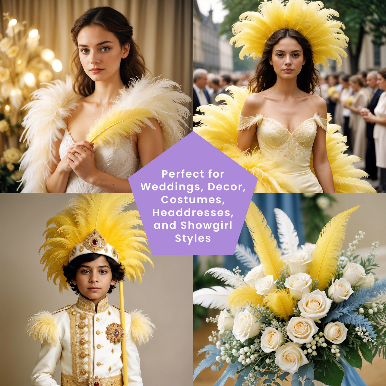 35-40cm Loose Ostrich Feathers, 5pcs - Yellow