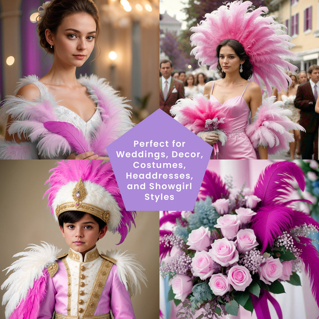 35-40cm Loose Ostrich Feathers, 5pcs - Hot Pink