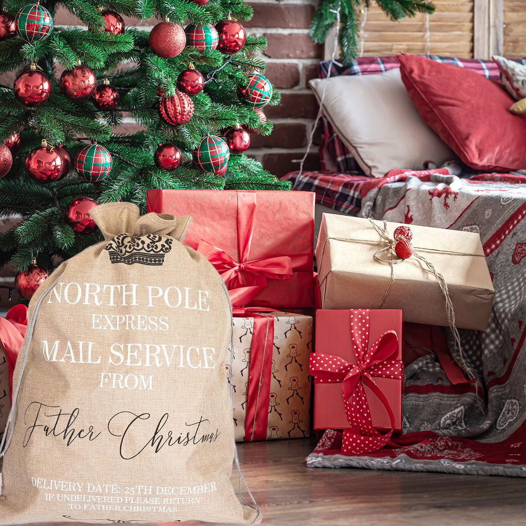 North Pole Express Mail Christmas Stocking Sack - Beige
