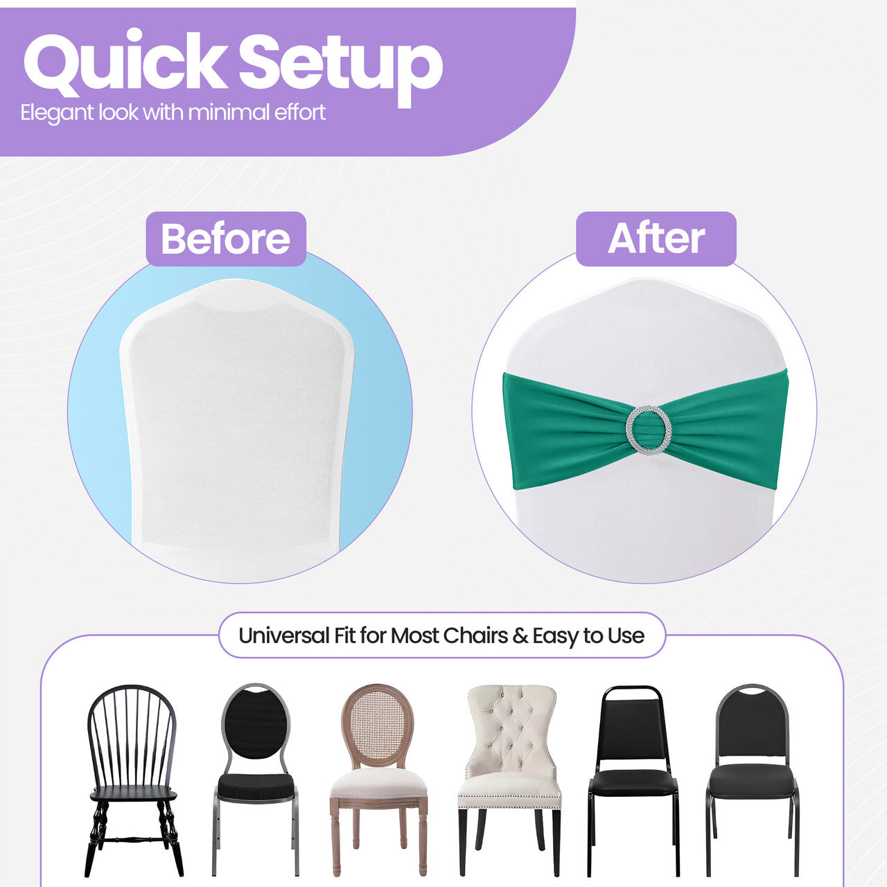 Spandex Chair Band with Round Diamante Buckle - Turquoise