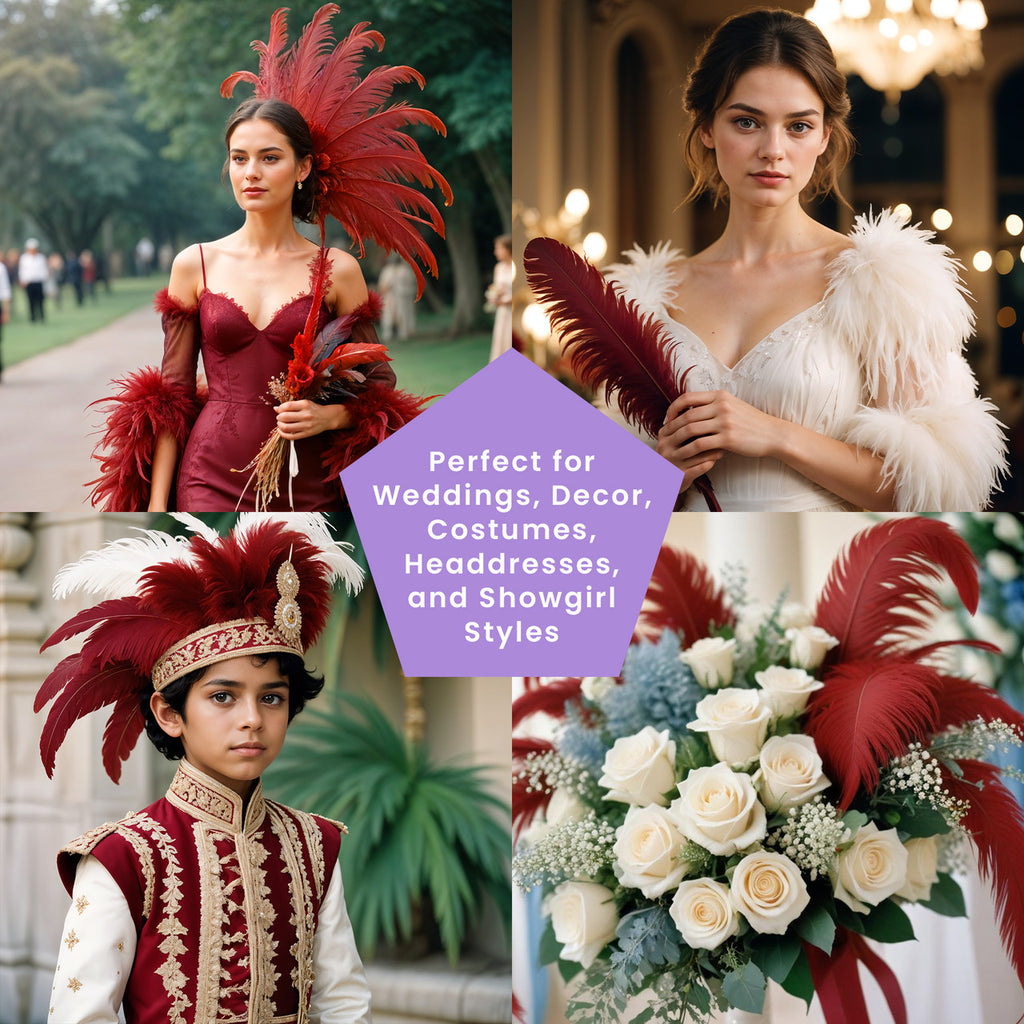 35-40cm Loose Ostrich Feathers, 5pcs - Burgundy