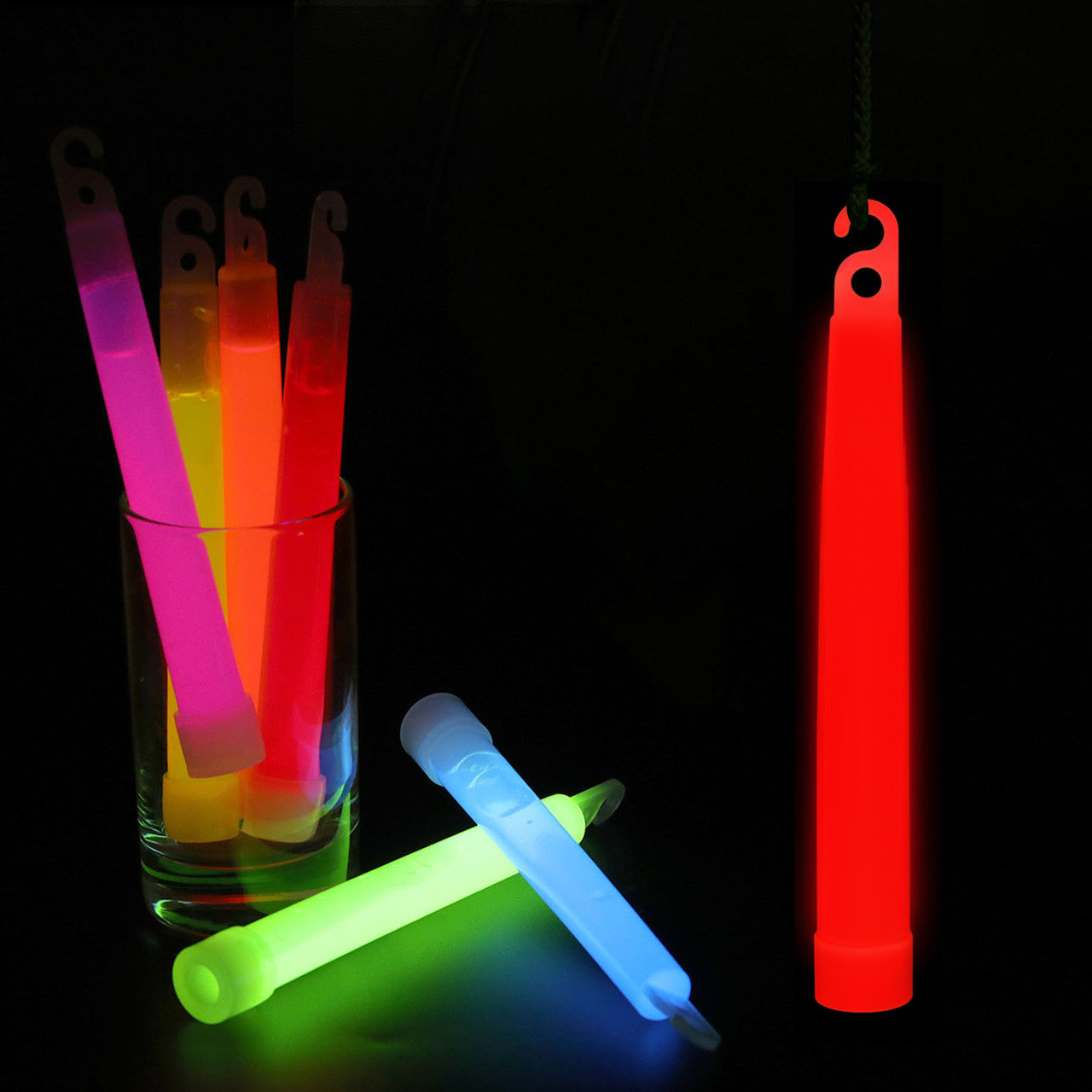 6" Premium Neon Glow Sticks (Pack of 25) - Red