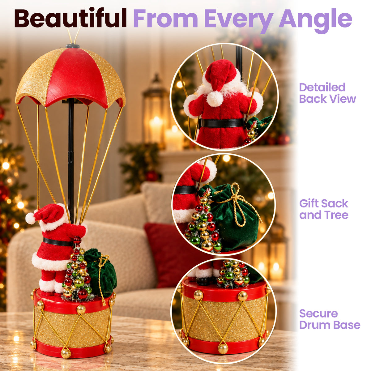 Christmas Santa Parachute Decoration with LED Light