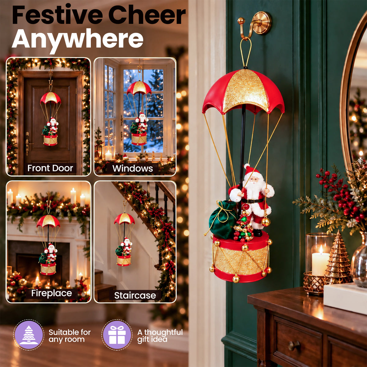 Christmas Santa Parachute Decoration with LED Light