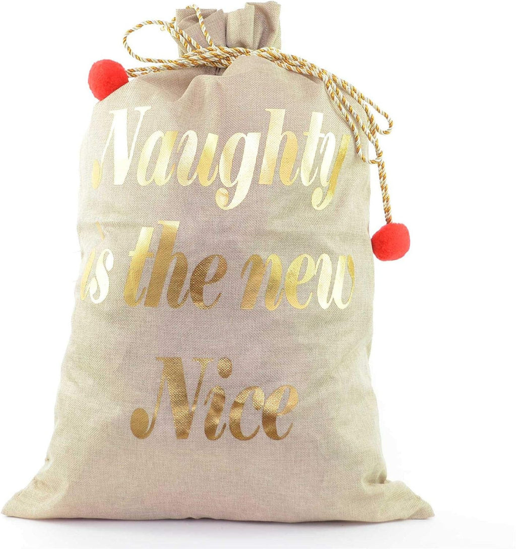 Hessian Christmas Santa Sack - Naughty is the New Nice