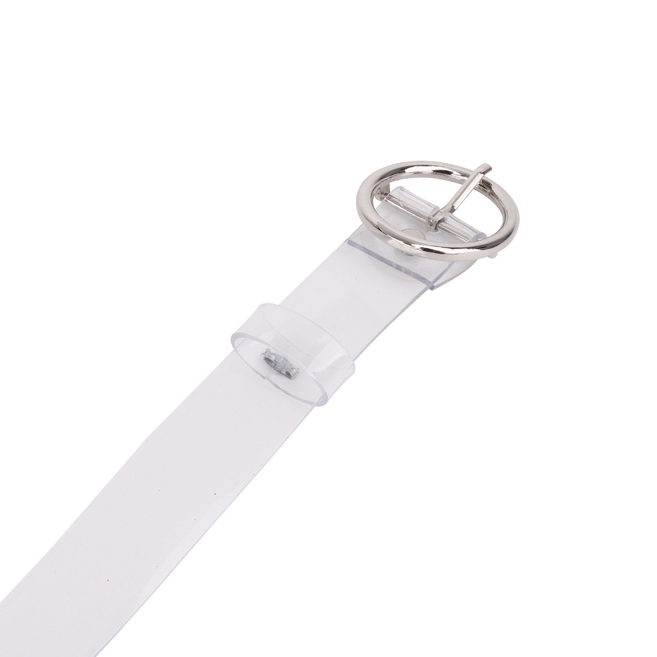 Wide Clear Belt with Round Silver Buckle