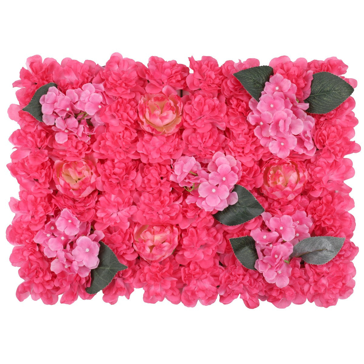 Hydrangea Artificial Flower Wall Panel 60cm x 40cm - Hot Pink with Leaves