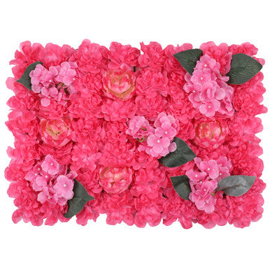 Hydrangea Artificial Flower Wall Panel 60cm x 40cm - Hot Pink with Leaves