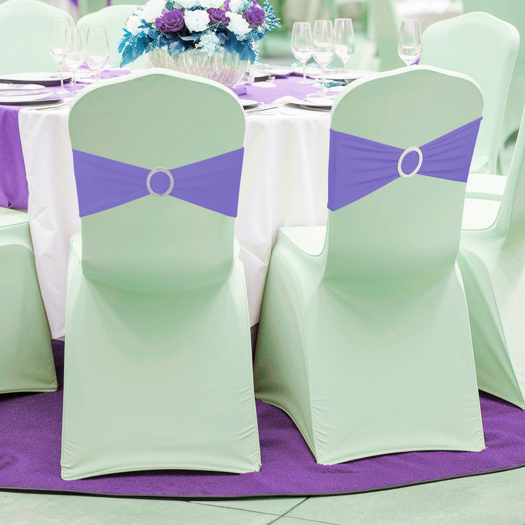 Spandex Chair Band with Round Diamante Buckle - Lavender