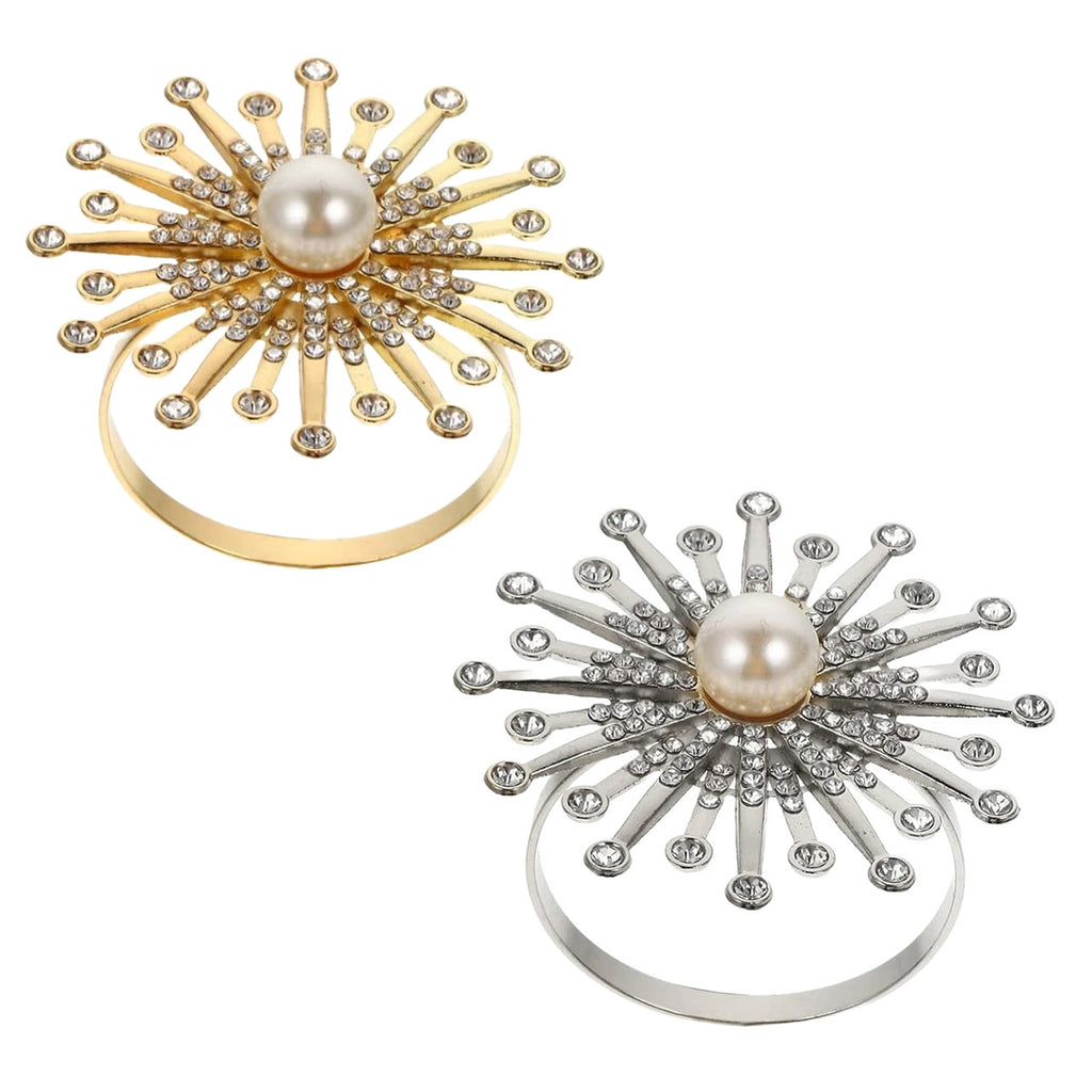 Diamante Pearl Napkin Rings – Rhinestone Festive Table Décor