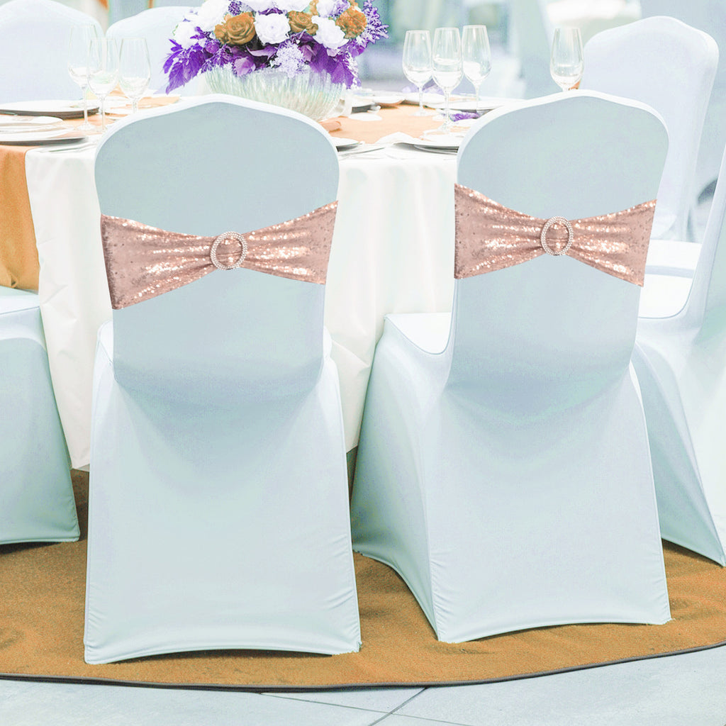 Sparkling Sequin Chair Bands with Diamante Buckle  Rose Gold