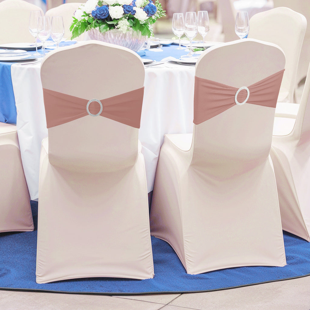 Spandex Chair Band with Round Diamante Buckle - Rose Gold