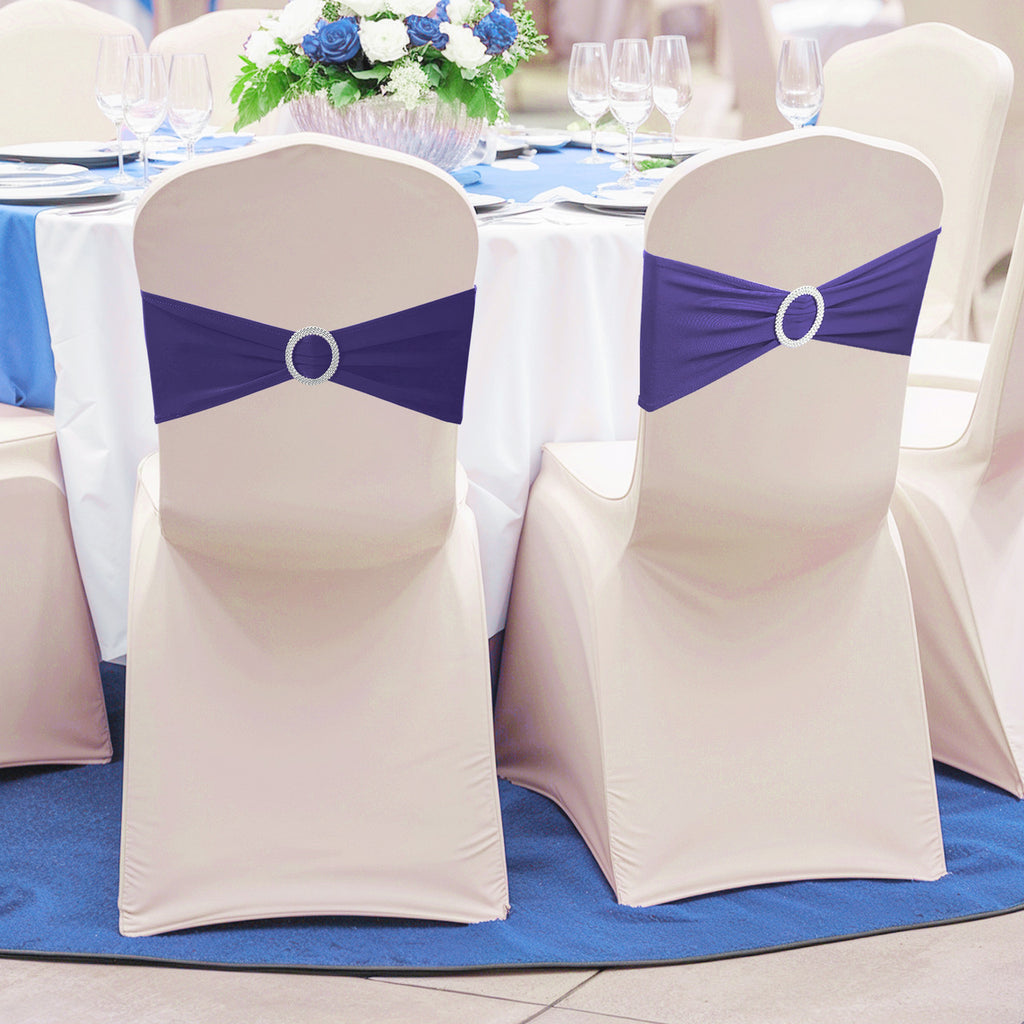 Spandex Chair Band with Round Diamante Buckle - Purple
