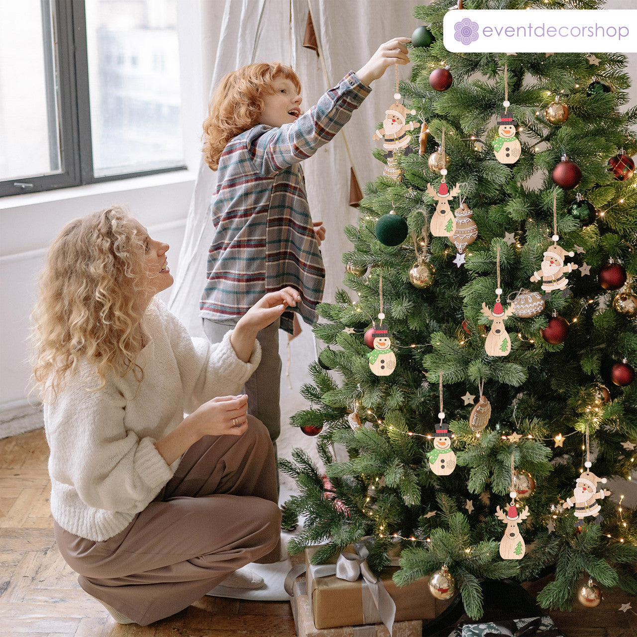 Wooden Nordic Christmas Ornaments – 9pc Set