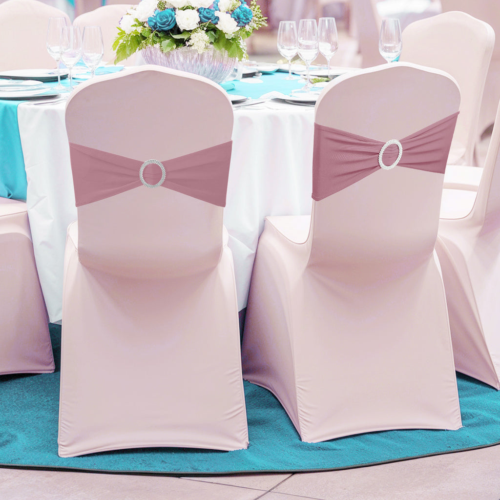 Spandex Chair Band with Round Diamante Buckle - Baby Pink