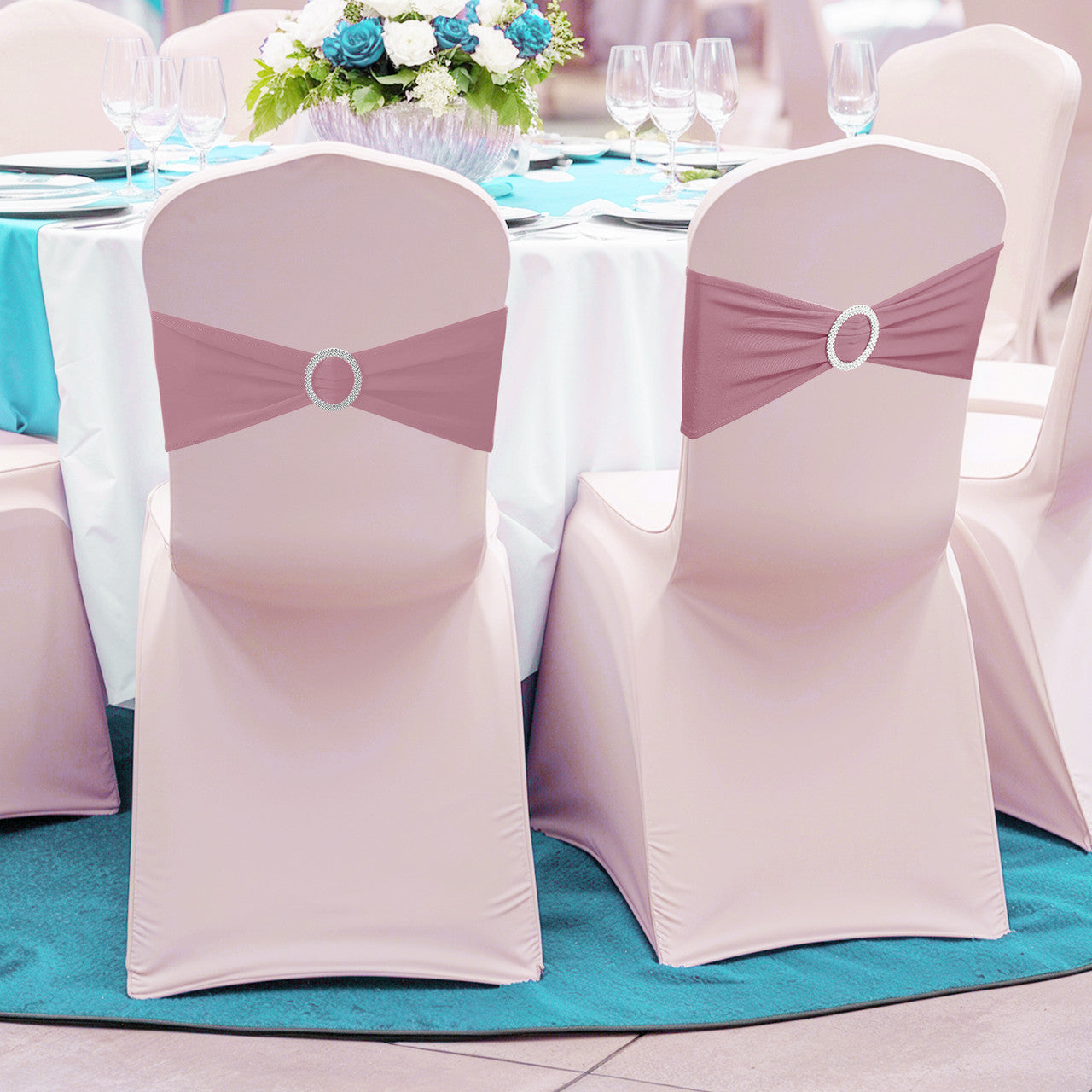 Spandex Chair Band with Round Diamante Buckle - Baby Pink