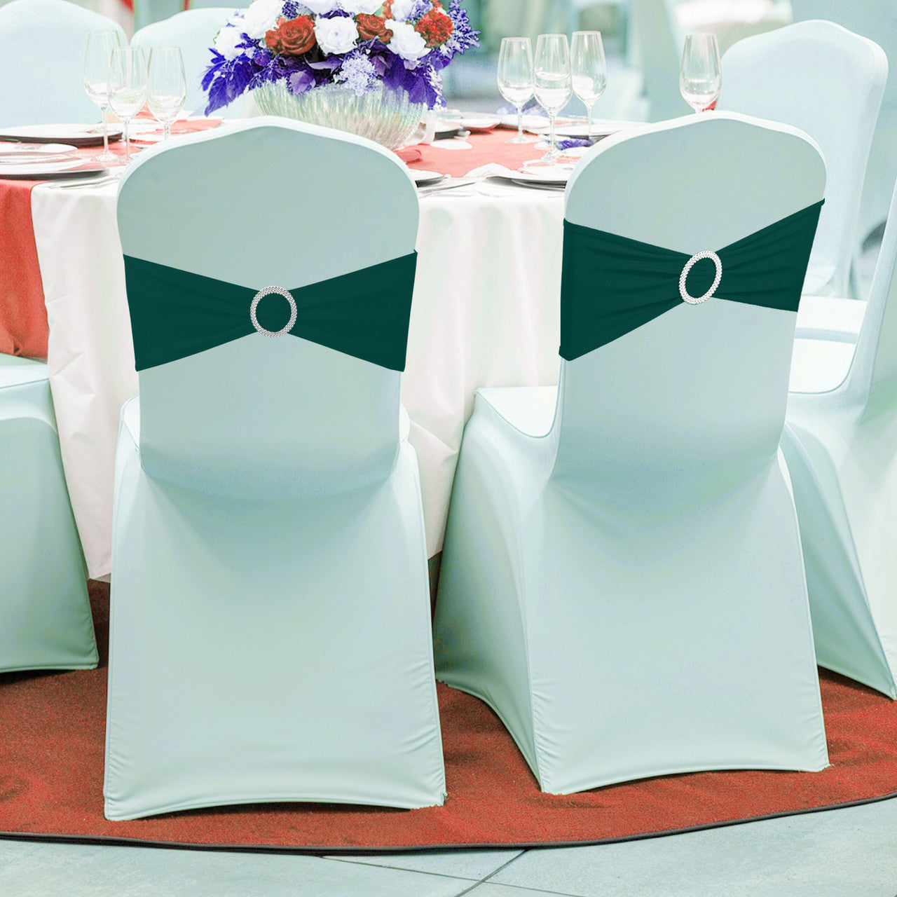 Spandex Chair Band with Round Diamante Buckle - Hunter Green