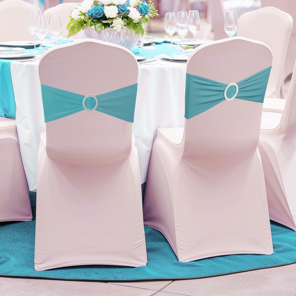Spandex Chair Band with Round Diamante Buckle - Baby Blue